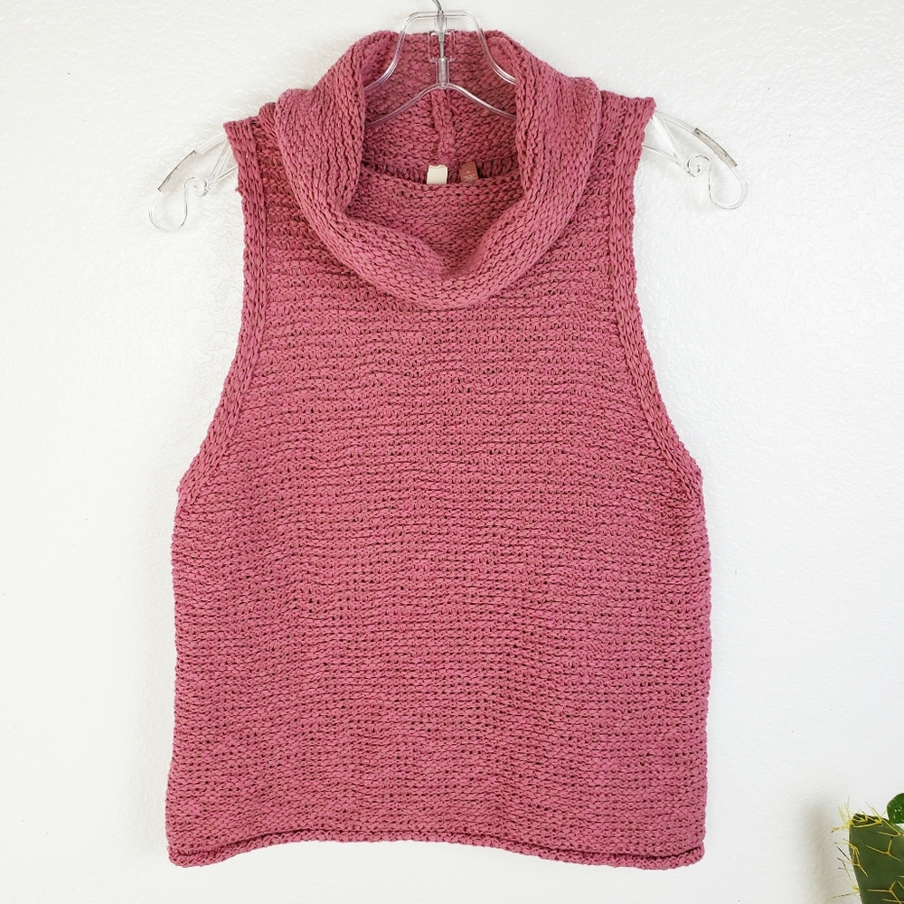 Anthropologie Dusty Pink Sleeveless Textured Mock-Neck Top - Picture 3 of 13